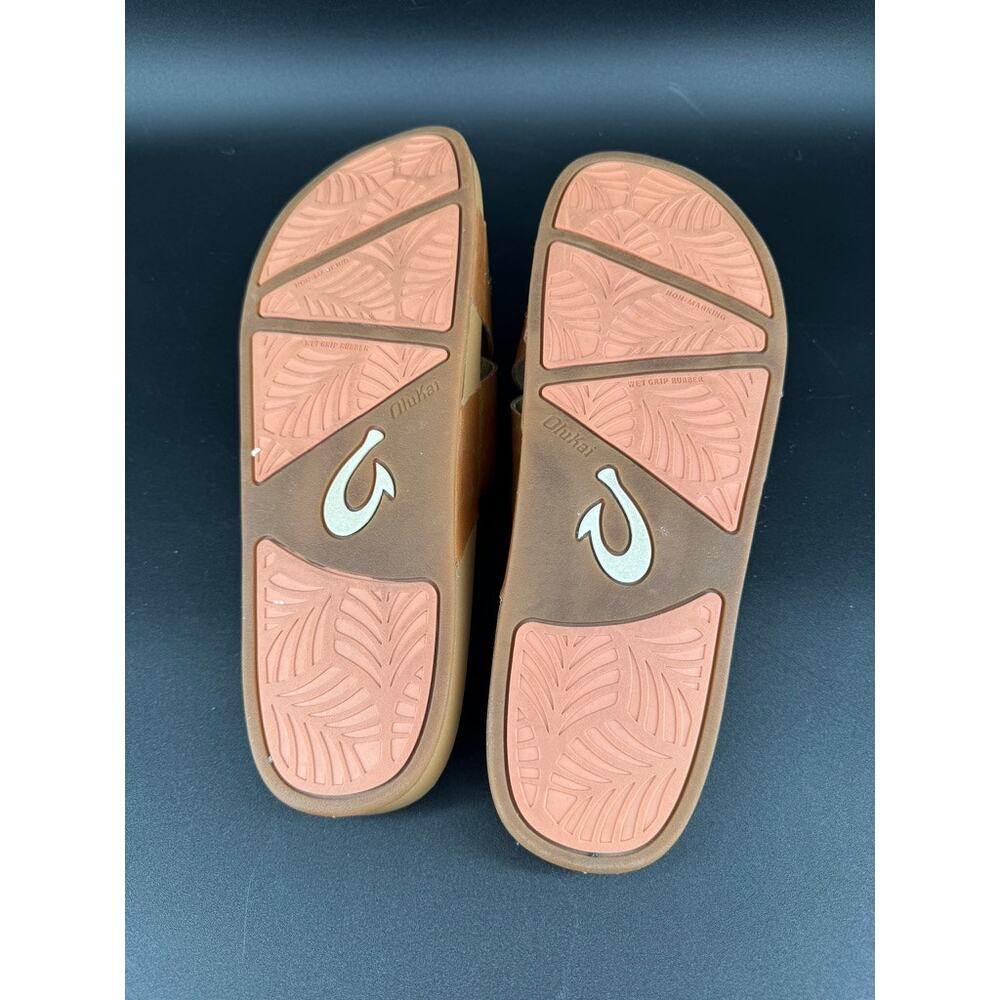 OluKai Kipe'a Olu Sandals Womens 10 Sahara Leather Slide Comfort 20460 FMFM - Picture 7 of 8